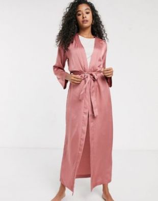 Embroidered stars satin maxi robe in pink