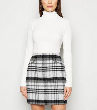 White Brushed Check Mini Skirt