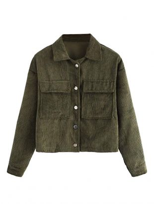 Dual Pocket Corduroy Solid Jacket Single Breasted Lightweight Coat Outer TopsWomen's Dual Pocket Corduroy Solid Jacket Single Breasted Lightweight Coat Outer Tops
