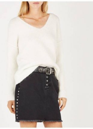 PULL COL V EN MOHAIR MÉLANGÉ CREME