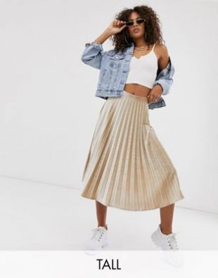 Tall Velvet Pleated Midi Skirt