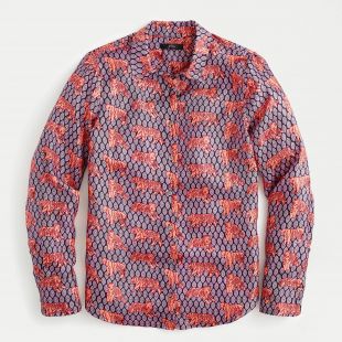 Collection silk-twill button-up shirt in roaming tigers