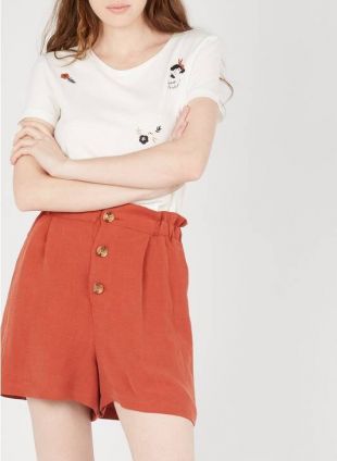 TEE-SHIRT COL ROND BRODÉ EN LIN ET COTON  ECRU