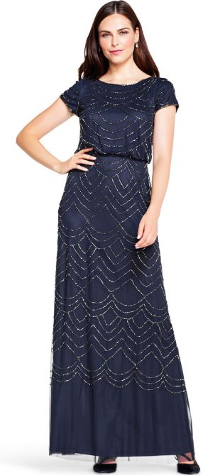 Short Sleeve Beaded Blouson Gown