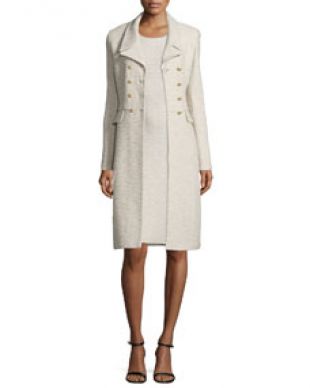 St. John Collection Via Vittorio Knit Double-Breasted Coat, Quartz Multi