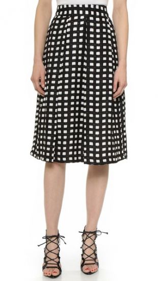 J.O.A. Checkered Midi Skirt
