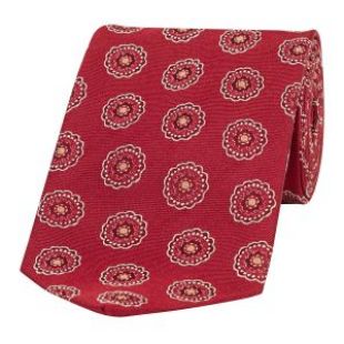 Fumagalli 1891 Red Daisy and Dot Patterned Silk Tie