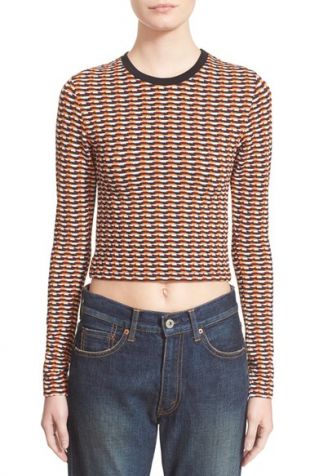 Opening Ceremony Check Stretch Long Sleeve Crop Top