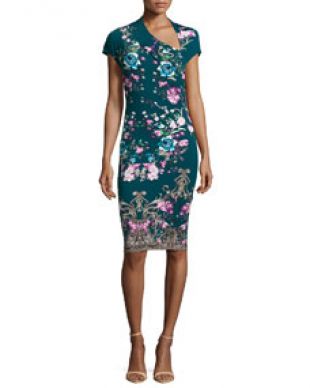 Roberto Cavalli Asymmetric Floral-Print Sheath Dress