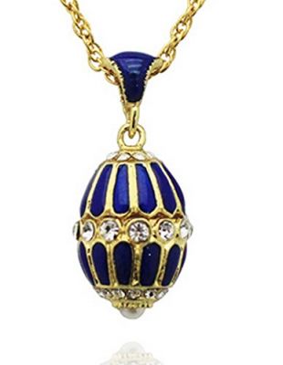 Pendentif Style Fabergé – Œuf Bleu Émaillé – Alliage – Thème Pâques – Neuf Avec étiquette