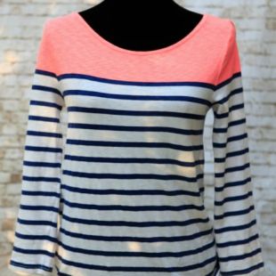 J. Crew Neon Color Block Stripe Boatneck Casual Cotton Quarter Sleeve Shirt S | eBay