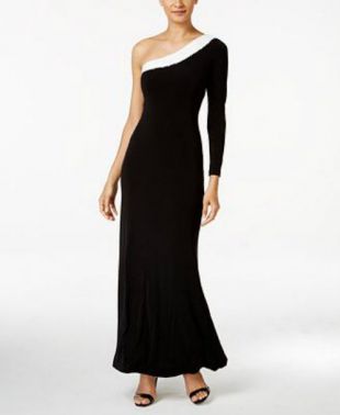 Calvin Klein Sequined Trim One Shoulder Gown