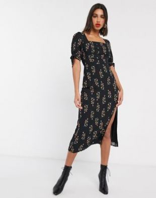 Fashion Union - Robe mi-longue à imprimé fleuri vintage style milkmaid | ASOS