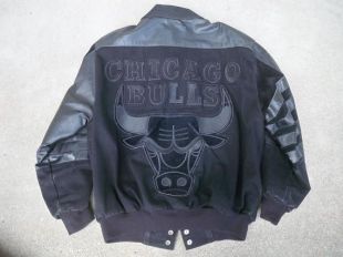 vintage Chicago Bulls NBA Jordan Era Letterman Black Leather Jacket (J.H. Jeff Hamilton) Size Large Made in USA