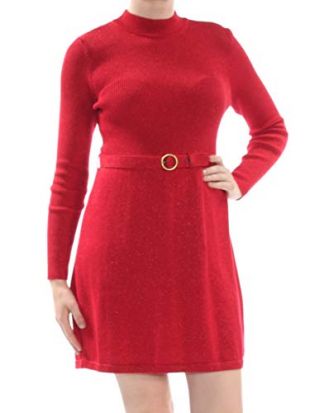Free People Women's Medium Belted Mini Sweater Dress Reds
