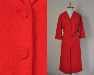 Robe rouge vintage / 40 s 50 s texturé robe chemise / 1940s 1950s de la robe avec ceinture de poche / Womens XL Volup Vintage / Versatiler Carol Crawford
