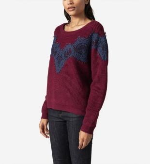 PULL COL ROND EN LAINE MÉLANGÉE BORDEAUX