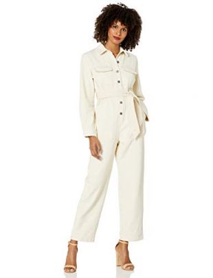 C/Meo Collective Women's Reiterate Long Sleeve Utility Style Casual Jumpsuit, Chalk, L