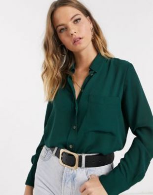 Button front blouse in green