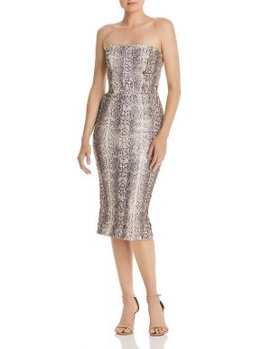 Strapless Sequin Snake Print Midi Dress