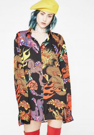 Dragon Print Oversid Shirt