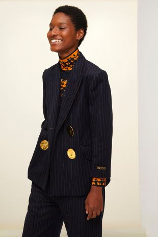 veste croisée à rayures