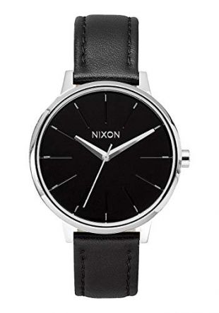 Nixon Kensington Leather Black Casual Designer Women’s Watch (37mm. Black & Silver Face/Black Leather Band)