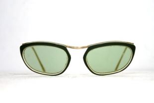 Français Cat Eye Sunglasses 60's Women's Gold Filled Rim Browline Green vintage FREE SHIPPING Amor Style Lady Gift Idea Double or Laminé