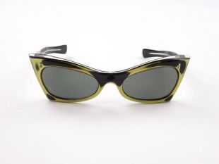 SUNTIMER vintage des années 1960, Made in France / Black & Gold Scratch / Cats Eye lunettes de soleil - Excellent