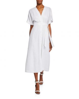 Equipment - Equipment Nauman Button-Front Short-Sleeve Linen Dress