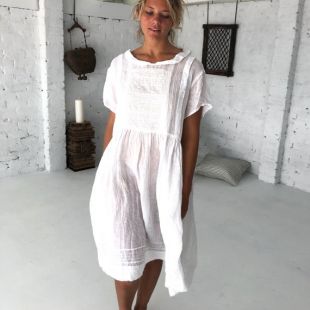 Alice Linen Robe Manches courte blanche