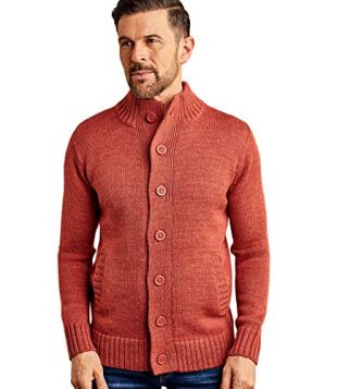 Woolovers - Cardigan Lavorato a Maglia, da Uomo, in Pura Lana con Bottoni Rustic Orange M