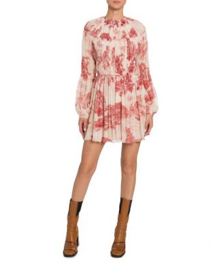 Long-Sleeve Chiffon Dress