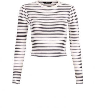 Teens White Double Stripe Ribbed Top
