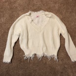 White Distressed Sweater