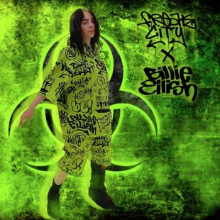 Freak City X Billie Eilish green graffiti hoodie set