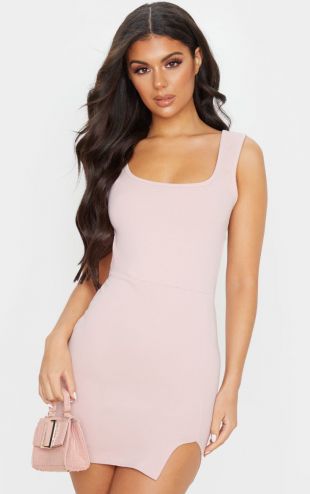 Blush Sleeveless Cut Out Back  Split Hem Bodycon Dress