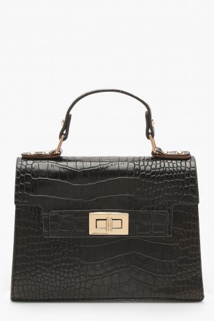 Faux Croc Small Tote Bag | Boohoo UK