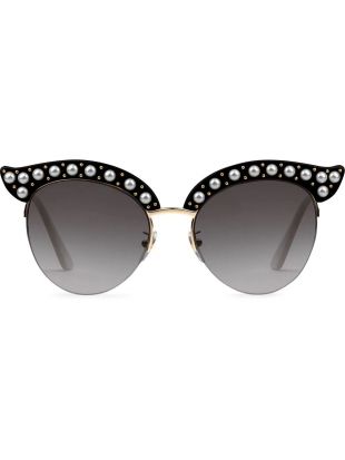 Gucci Eyewear Black Cat Eye Acetate Sunglasses With Pearls | Farfetch.com