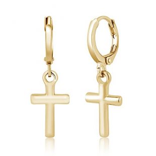 Gem Stone King Gorgeous Small Cross Yellow Plated Dangle Earrings
