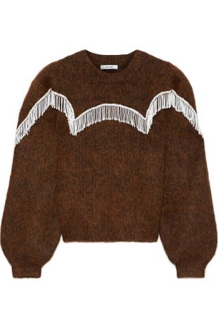 Chocolate Aberdeen bead-embellished brushed knitted sweater