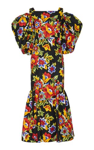 Cold-Shoulder Floral Cotton And Silk-Blend Dress by Carolina Herrera | Moda Operandi