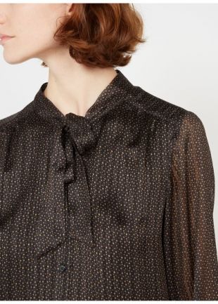 CHEMISE COL LAVALLIÈRE IMPRIMÉ À POIS NOIR