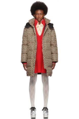 Gucci - Manteau surdimensionné en duvet beige et noir GG