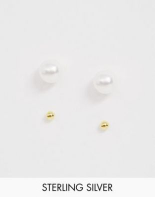 Kingsley Ryan - Lot de boucles d'oreilles en argent massif plaqué or avec perles - Doré | ASOS