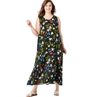 Woman Within - Sleeveless Crinkle A-Line Dress