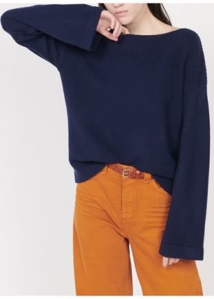 PULL COL BATEAU EN LAINE MÉLANGÉE MARITIME BLUE