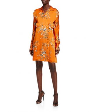 Orange Floral Wrap Dress