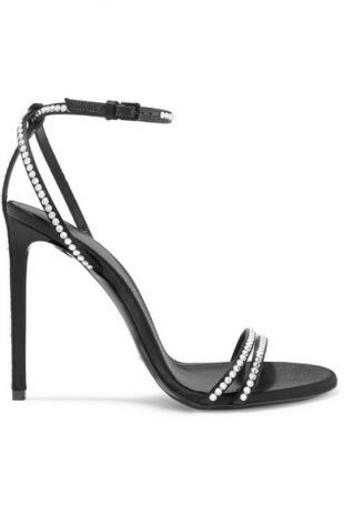 Saint Laurent Robin Crystal Embellished Sandals worn by Rosie