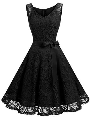 Dressystar Women Floral Lace Bridesmaid Party Dress Short Prom Dress V Neck